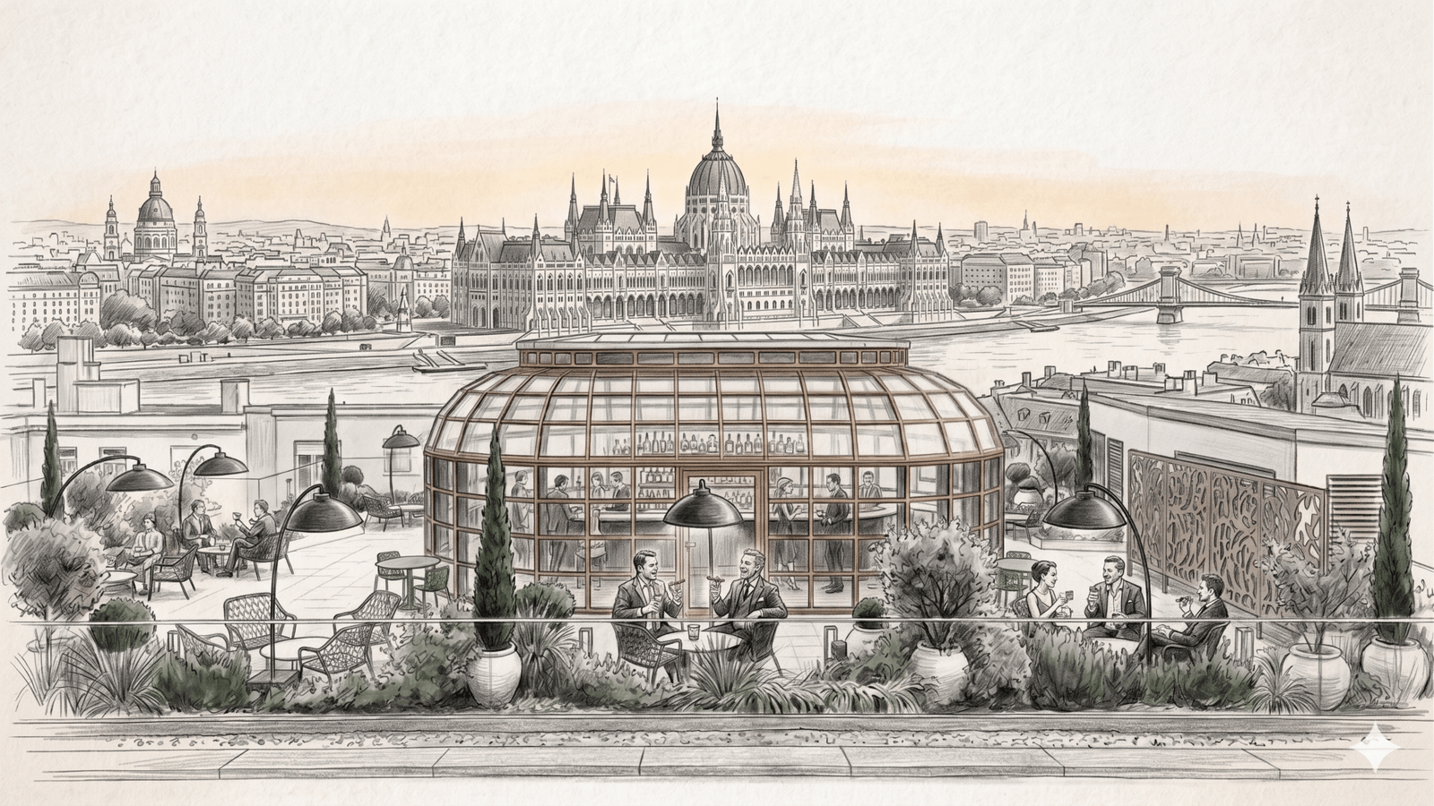 Skyline cigar experience at feNNen Skybar, Budapest Parliament panorama